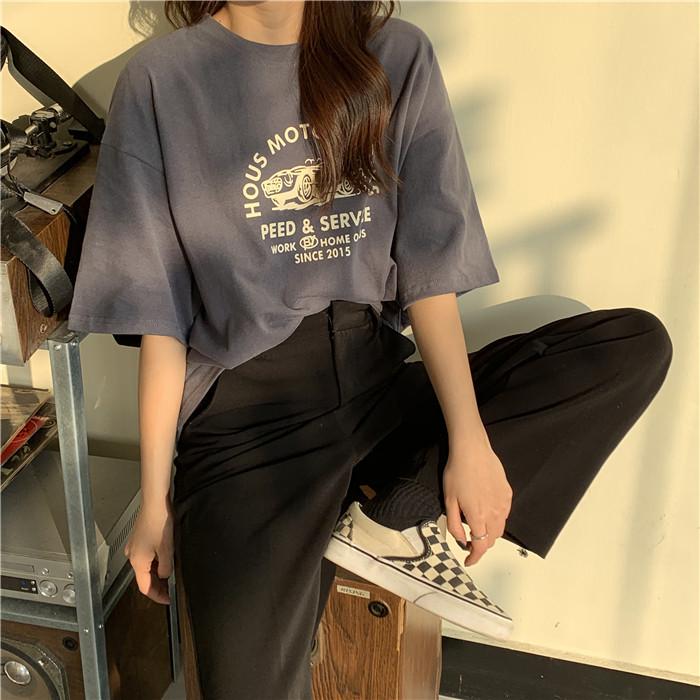 Летняя корейская футболка свободного кроя с коротким рукавом женская большого размера