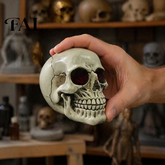 Holiday Gift for Horror Fans Resin Skull Figurine, Realistic Human Head Model, Spooky Halloween Gothic Style Interior Accents Statue Indoor Fireplace