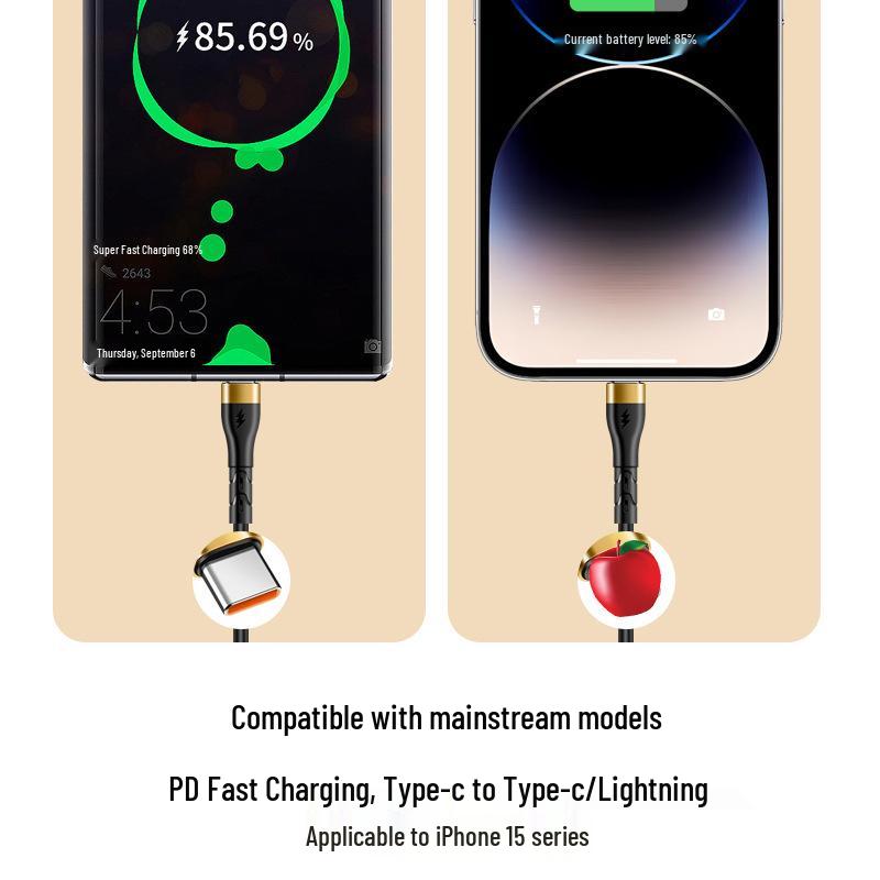 120 Вт Двойной выдвижной кабель данных Type-C с ультрабыстрой зарядкой для Apple 15/16 и Huawei