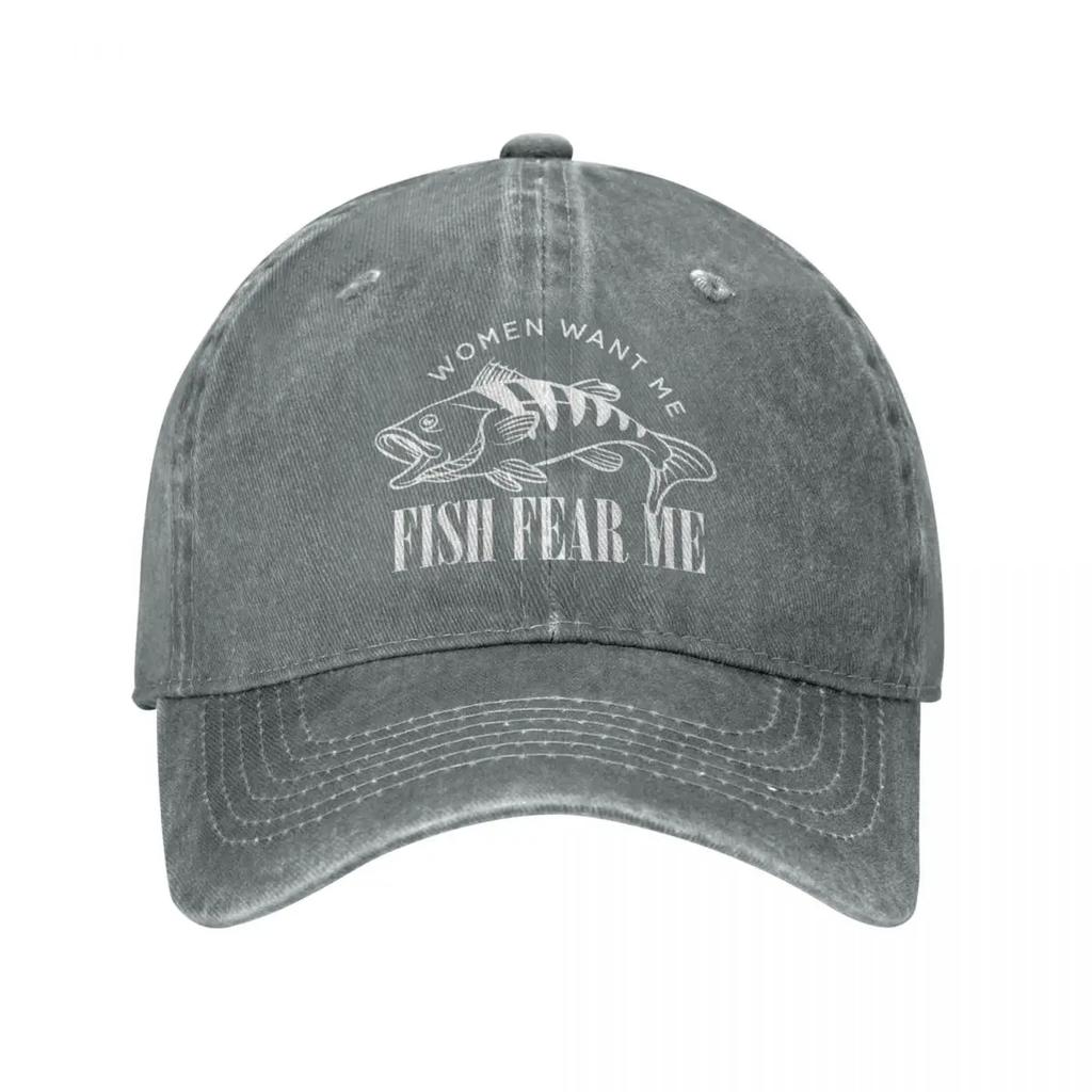 Women Want Me Fish Fear Me Baseball Cap Vintage Distressed Denim Meme Sun Cap All Seasons Travel Adjustable Caps Hat