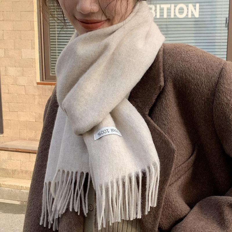 Korean version of solid color wool scarf women's winter shawl thickened warm versatile scarf birthday Teachers' Day gift men