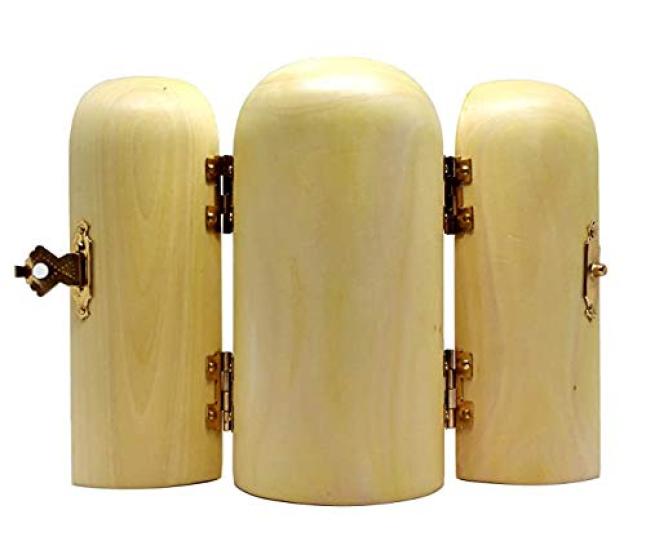 Amitabha Triad Seated Statue, Natural Boxwood, Approximately 10cm Tall, Wood Carving, Showing Amitabha, Kannon, and Seishi Bodhisattva, Three Open