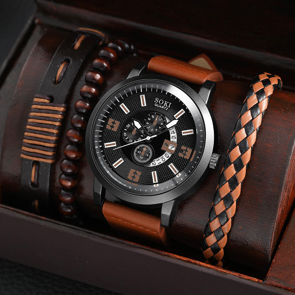 NW1490 Luxury 2024 Men's Casual Leather Watches Wrist Perfect Charm Bracelets Watches Set