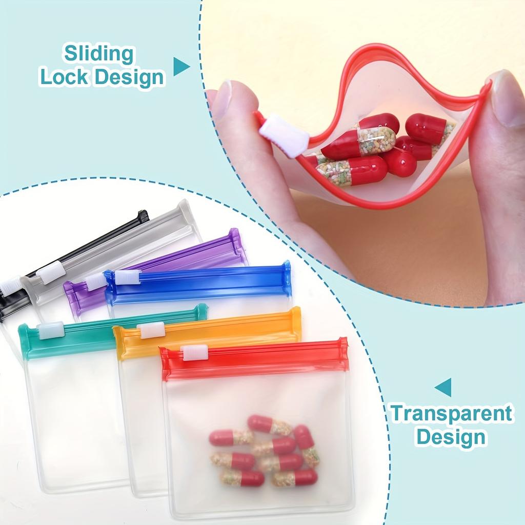 7 PCS Reusable Pill Pouches Color-Coded Secure Zip Portable Transparent Medicine Organizer for Travel and Daily Use