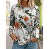 Women's White Long-sleeved Tops Round Neck Casual Tops 3d Printed Flowers Fashion Stickers Printed Women's Long-sleeved T-shirt