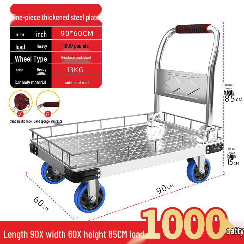 Silent Foldable Flatbed Hand Cart: Portable Turnover Trolley & Hand Truck