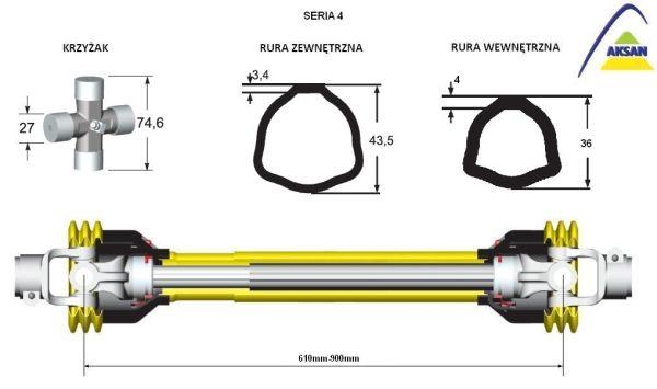 PTO shaft 610-900mm 460Nm 50230 CE series 4 AKSAN