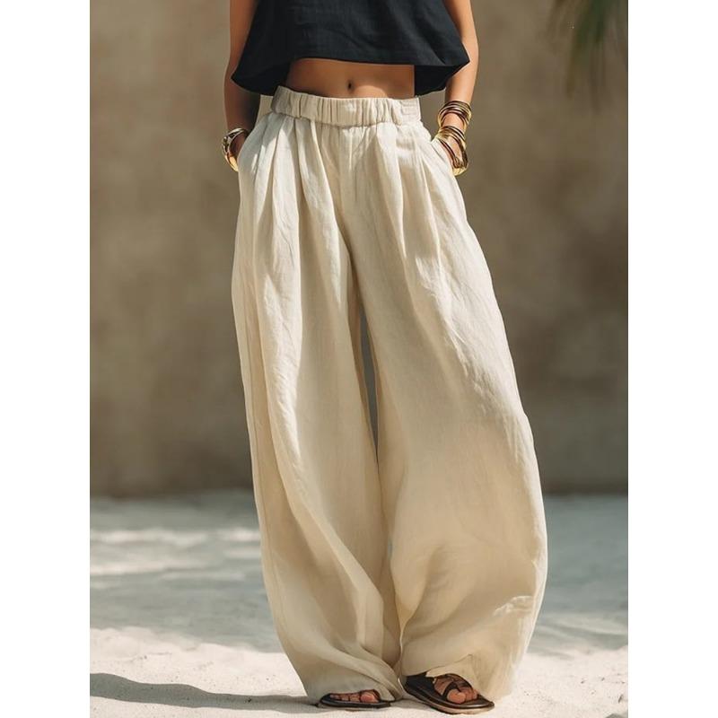 Women S Solid Color Loose Wide Leg Casual Pants