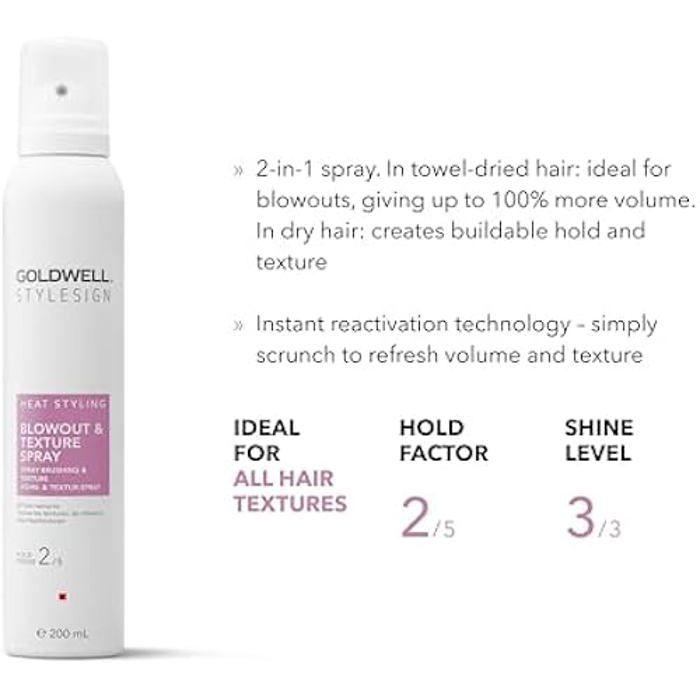 Spray 2 en 1 - GOLDWELL - StyleSign Blowout + Texture - 200ml - Volume + Tenue - Protection chaleur 230°C