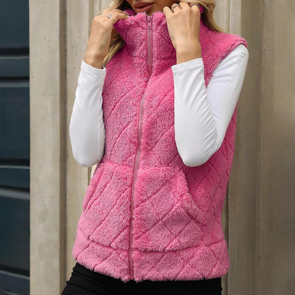 Women's Winter Fleece Vest Soft Zipper Vest Fashion Lightweight Vest Outdoor Vest with Pockets  Red XL