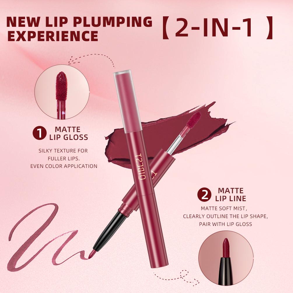 3Pcs/set Dual-head Lip Gloss Lip Liner Pencil 2-in-1 Set Waterproof Matte Velvet Non-smudge Dual-head Lip Glaze Lip Liner Lipstick Set