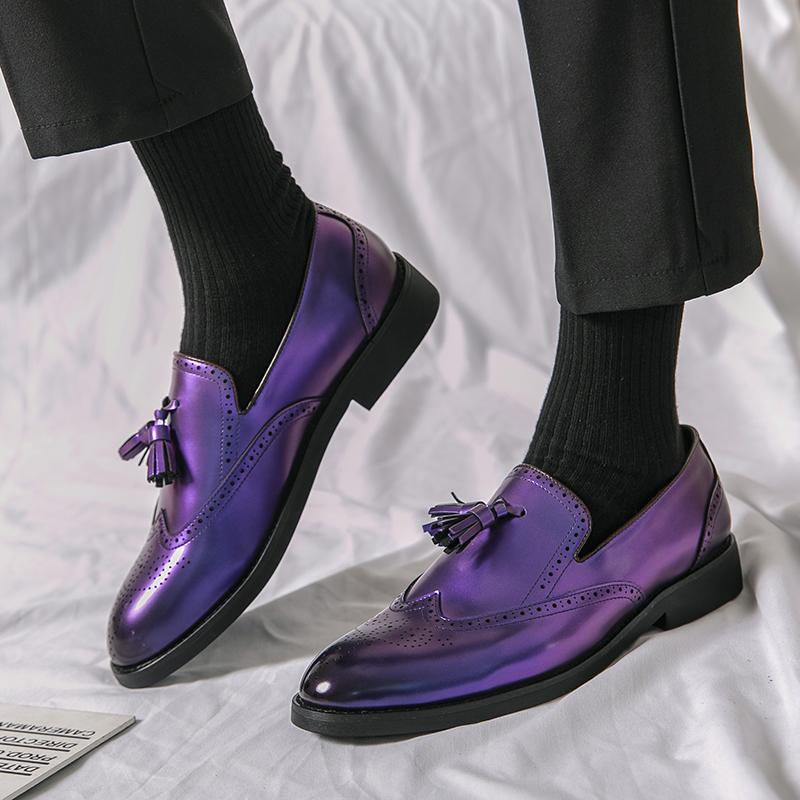 Luxury Brand Men's Penny Loafer New Banquet Dress Shoes Men's Trendy Casual Leather Shoes Purple High-end Business Loafer