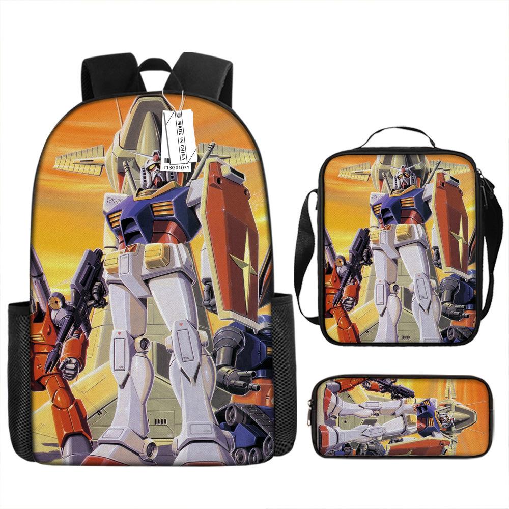 Школьный рюкзак Gundam Mecha для мальчиков и учеников начальной школы, сверхлегкий рюкзак с защитой от ударов, детский рюкзак в стиле анимации, набор из трех предметов.