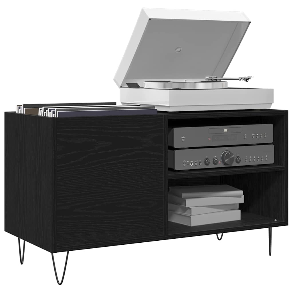 Vinyl Record Cabinet Black Oak Effect 85 x 38 x 48 cm