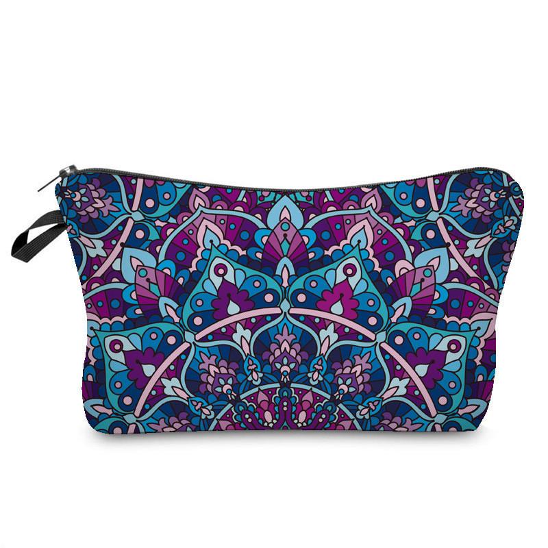 Trendy Vintage Mandala Flower Makeup Bag Handbag For Travel Polyester Lining Various Color Options