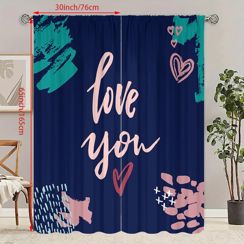2PCS- Love You - Шторы с принтом - Материал полиэстер - Подходит для спальни, гостиной, кабинета, личного пространства