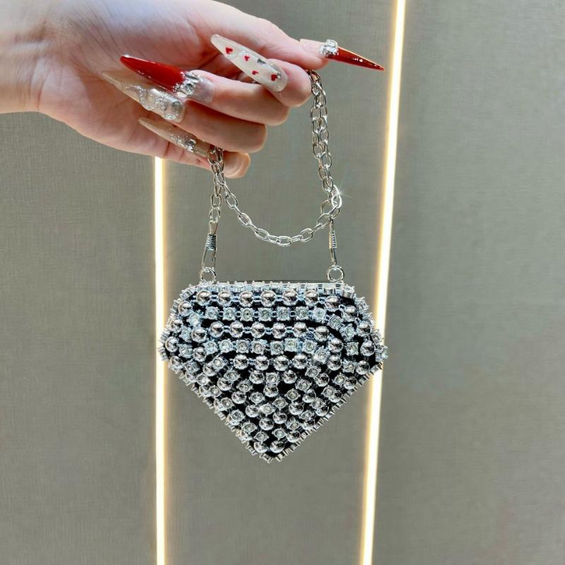 Мини-кошелек с красной лентой для женщин, стильный и универсальный, с сумкой с бриллиантовыми аксессуарами