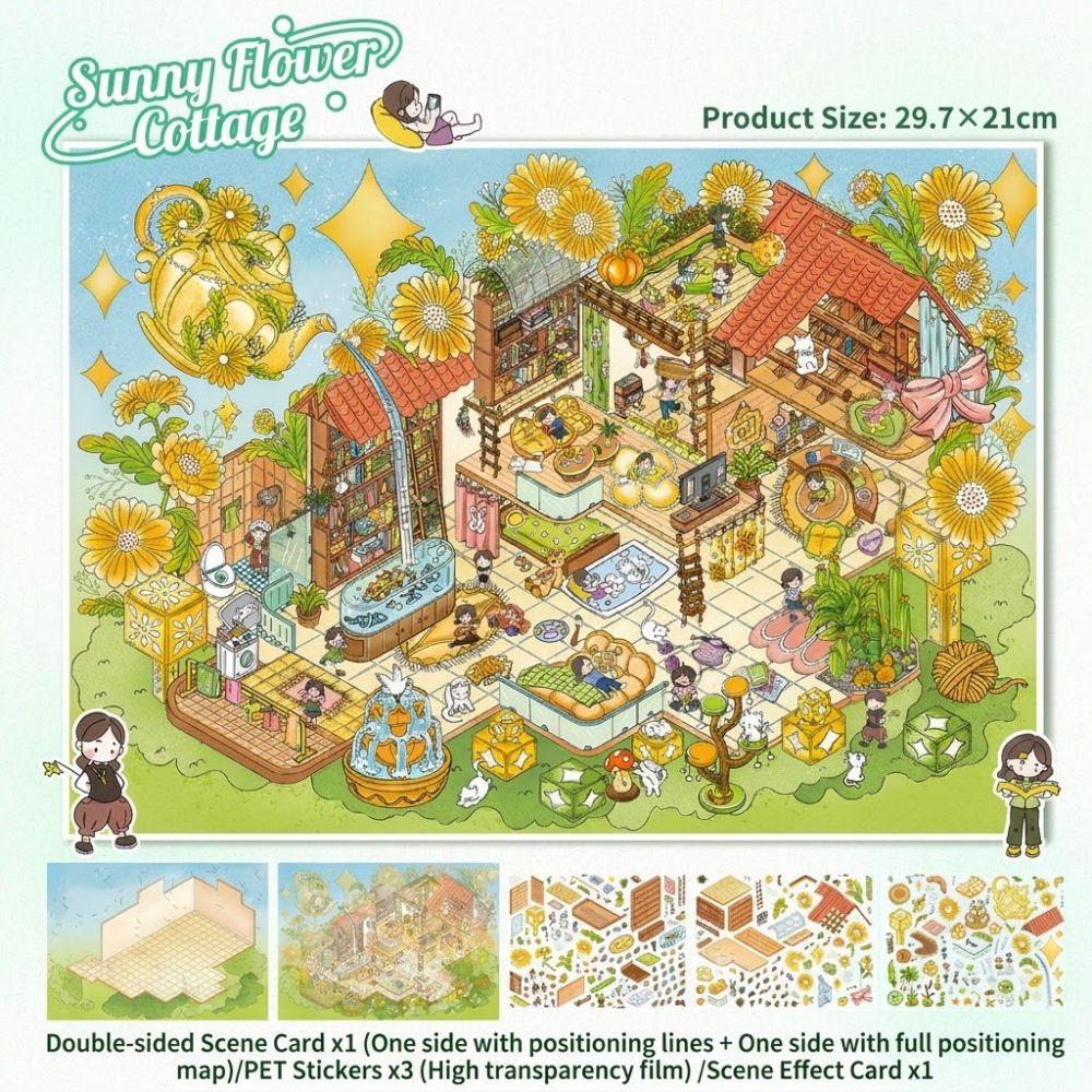 3D 3D Landscape Sticker 2 Themes DIY Cabin Scene Sticker Cute DIY Toy Game Stickers  Decompress