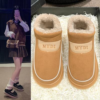 Женские зимние ботинки на плоской платформе 2024 года, новые утолщенные пушистые теплые плюшевые ботильоны, женская зимняя обувь, массивные ботинки для женщин