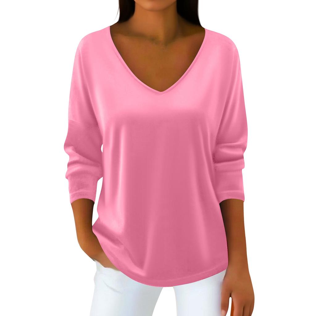 Women's V-neck Plush Collar  Long-sleeved Pullover T-shirt Top