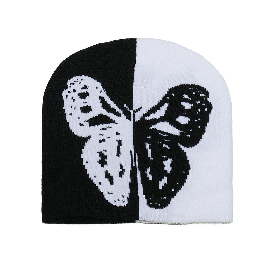 Осень и зима двухцветная бабочка теплая вязаная шапка тренд пуловер шерстяная шапка для улицы катание на лыжах холодная шапка дети