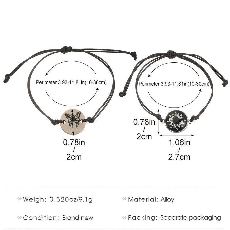 2 шт. Светящиеся браслеты для пар с бабочкой, солнцем, луной и звездой для женщин и мужчин, ручная работа, плетеный шнурок, браслеты для влюбленных, парные украшения, подарок