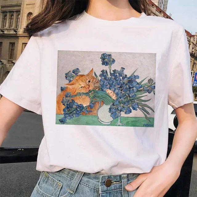 Van Gogh Cat Van Gogh Cat Art Oil Painting Printed TShirt Unisex Clothes Summer Fashion Trendy Casual TShirt
