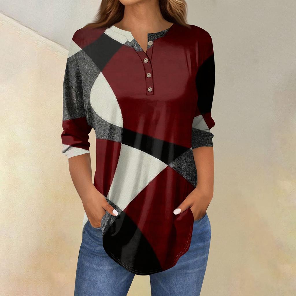 Рубашки с рукавом 3/4 для женщин, модные, повседневные, с круглым вырезом, с принтом, футболка, топ