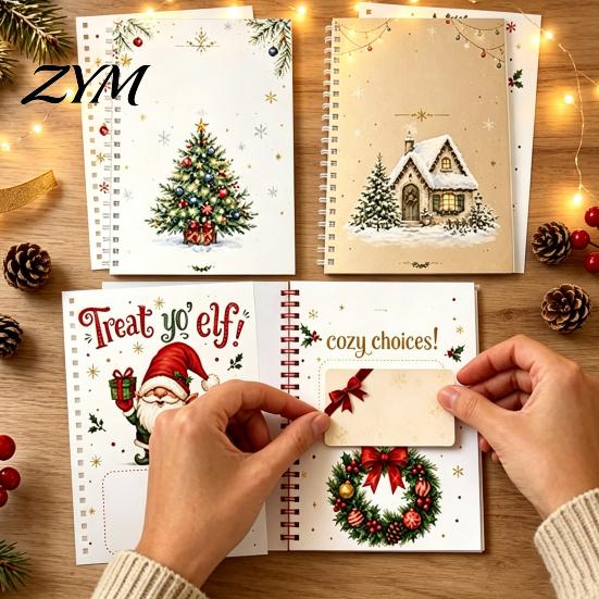Spiral Bound Card Binder Christmas Gift Book, 8x6 Inch Holiday Keepsake Booklet, Storage Organizer Merry Greeting Album for Xmas Party Supplies Thick