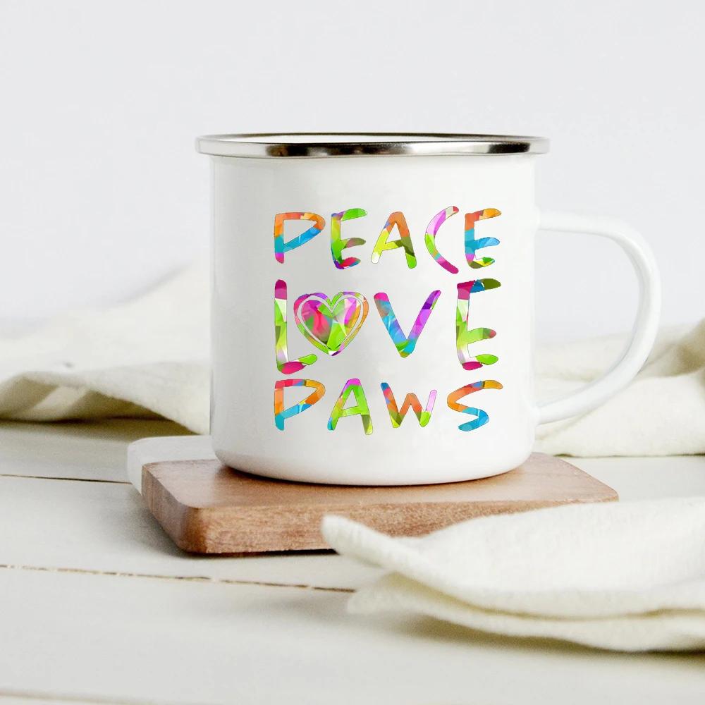 Peace Love Dogs Print Креативные эмалевые кофейные кружки с изображением мультяшных такс Собачьи лапки для вечеринок Пиво Сок Молоко Чашки Подарки на день рождения другу