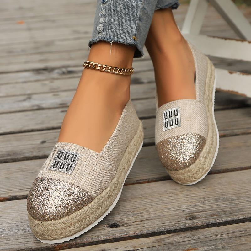 Новые горячие продажи женских туфель Slip on женские вулканизированные туфли с круглым носком и блестками однотонные уличные туфли на платформе повседневные удобные туфли