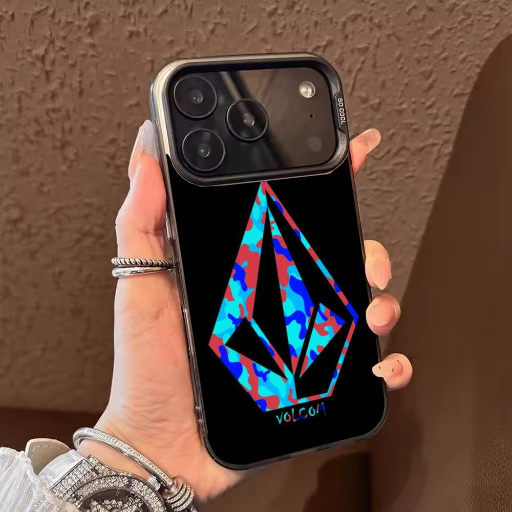 Volcom sport style  Phone Case For iPhone 17,16,15,14,13,12,11,Pro Max,Plus black Candy Silver Cover