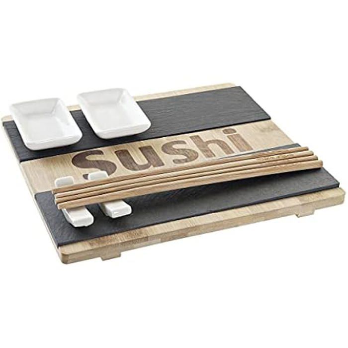 Ensemble De Sushi - DKD HOME DECOR - Standard - Bambou Et Ardoise - 25 X 22 X 3 Cm - Noir Et Naturel