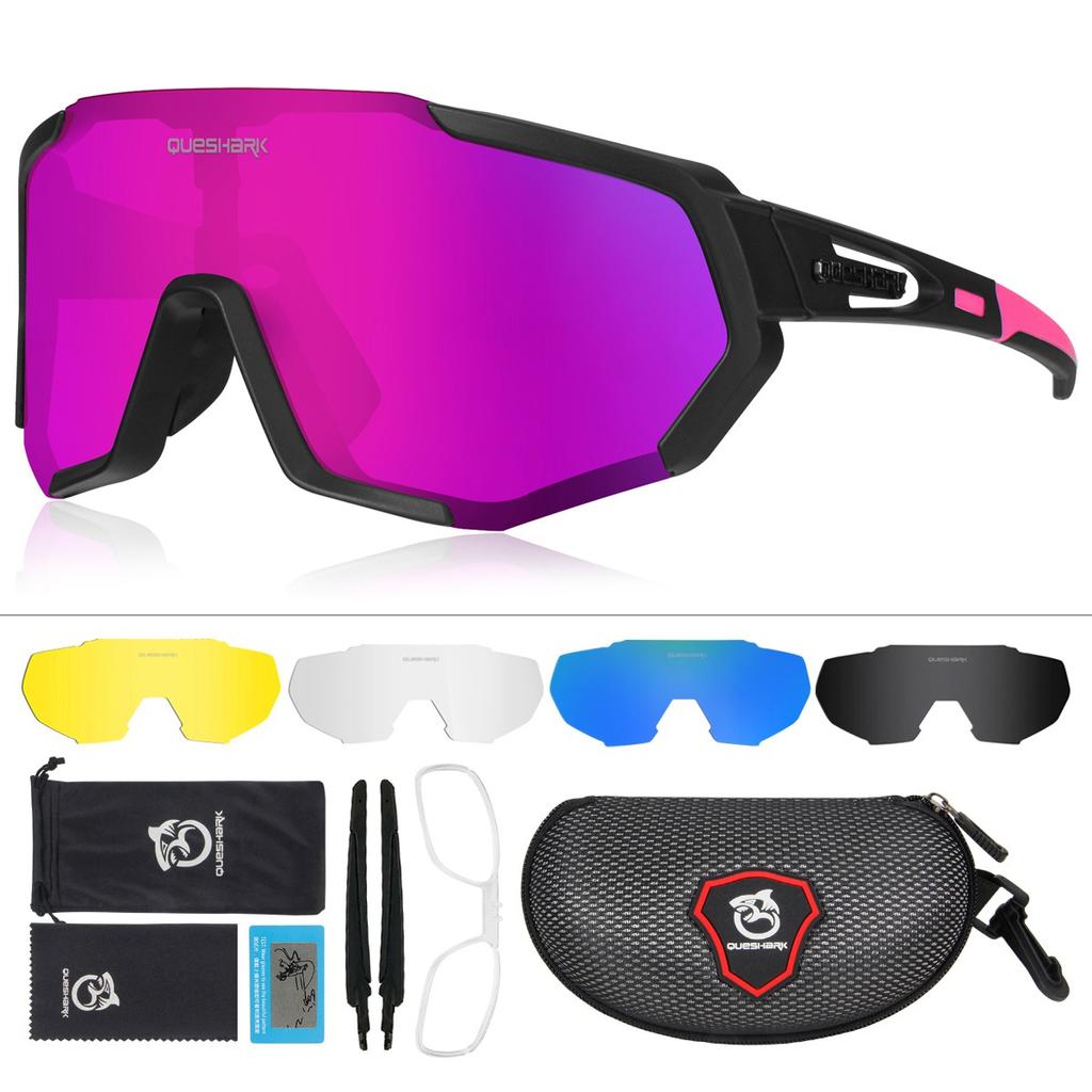 Queshark Поляризованные спортивные солнцезащитные очки с защитой от ультрафиолета, велосипедные очки с 5 сменными линзами, велосипедные очки