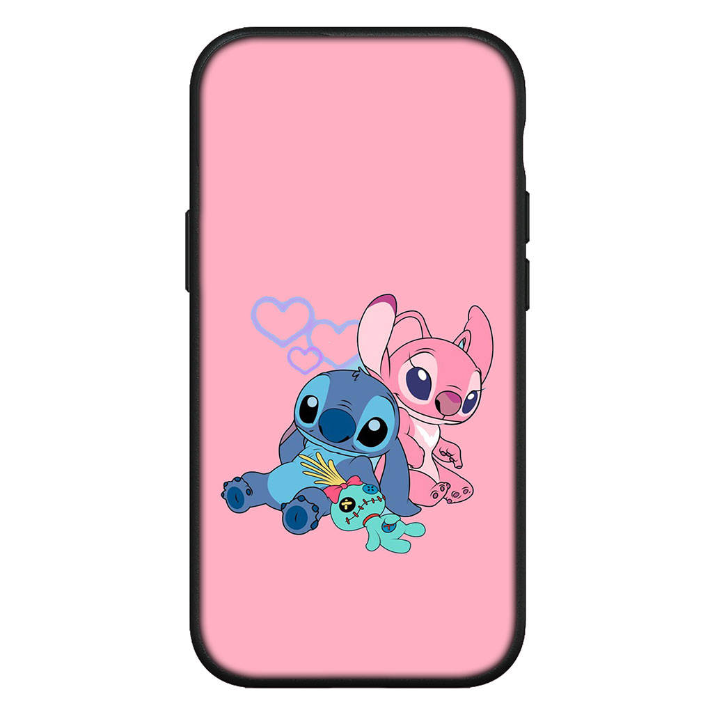 For iPhone 15 14 Xiaomi Redmi Note 13 12 11 Pro Max X 8 7 XR Samsung Galaxy A15 S24 S23 Huawei OPPO A38 Lilo Stitch Black Cartoon Pink Cute Phone Case