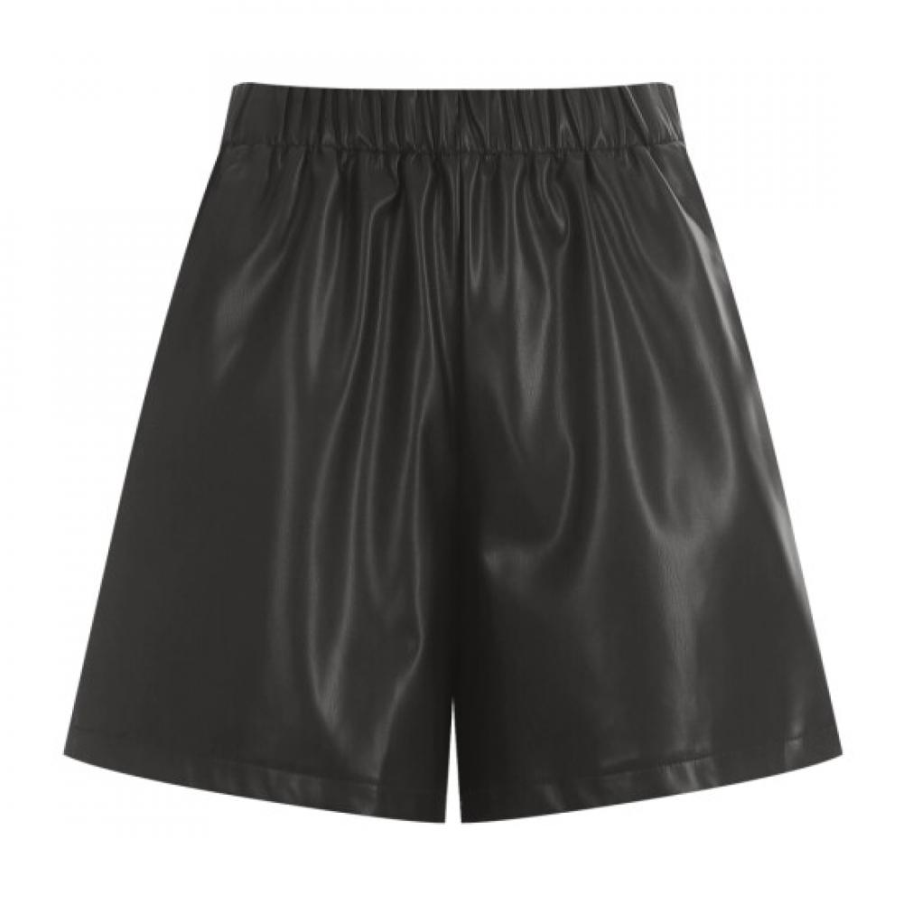 Shop Women Fake Leather Pocket Banding Short Pants Black Pic Wpt 1718
