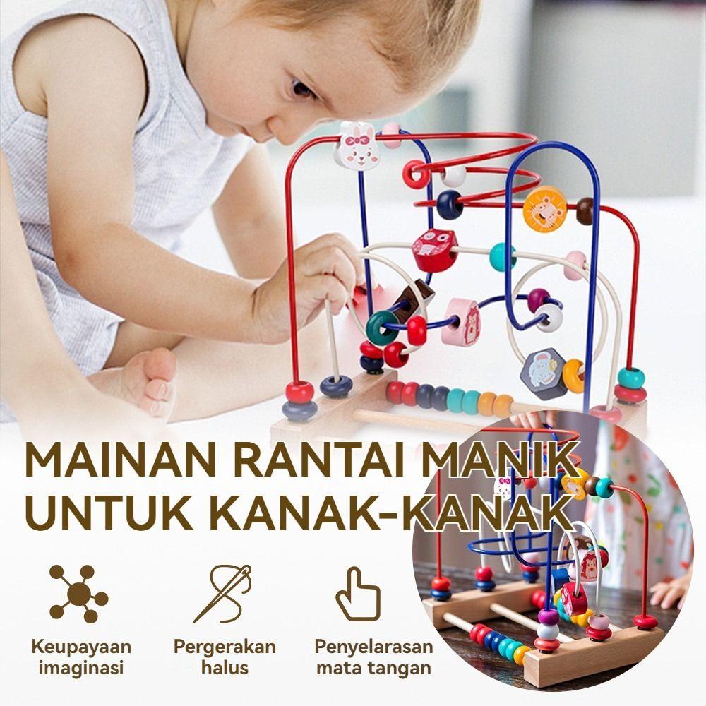 Colorful Animals Wooden Toys Wooden Beads Intelligence Building Blocks Bead Maze  Early Learning