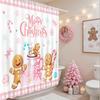 С Рождеством Занавеска для душа Розовая Клетчатая Милая Пряничный человечек Занавеска для душа с 12 крючками Зимняя Снежинка Рождество Конфета Ванна