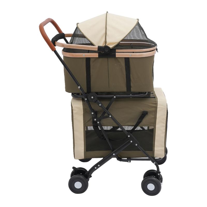 Foldable Pet Stroller for Small/Medium Pets—18.1x22.8x38.2in, 2-Tier Design+Safety Locks, Sunshade+Cushions, Ideal for Travel