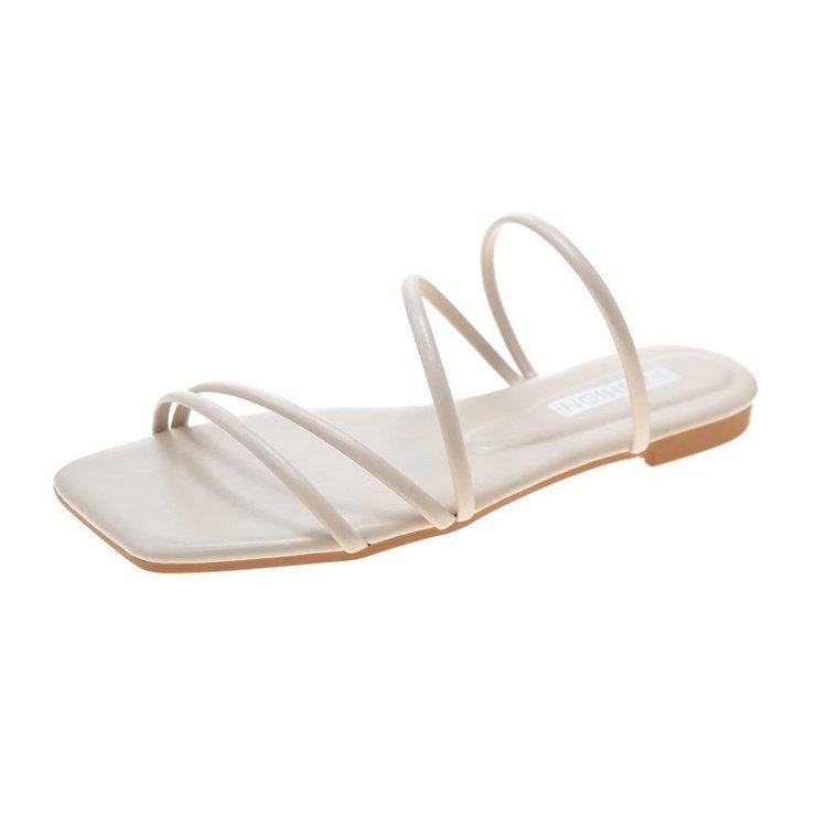 Летние тапочки с квадратной головкой, женские сандалии на плоской подошве, конфетного цвета, корейская версия 2024 года, римские сандалии, женские, новая мода, плоская подошва 2024 года