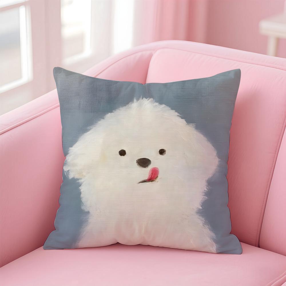NICE CUTE Bichon Frise dog Cushion Cover Pillow Case Soft Friendly Fabric  Concealed Zipper