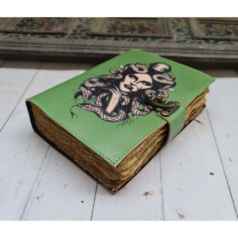 Комбинированное предложение, винтажная ручка с перьями для резьбы/кожаный журнал с принтом Медузы, журнал с тенями, кожаный альбом для рисования, гримуар