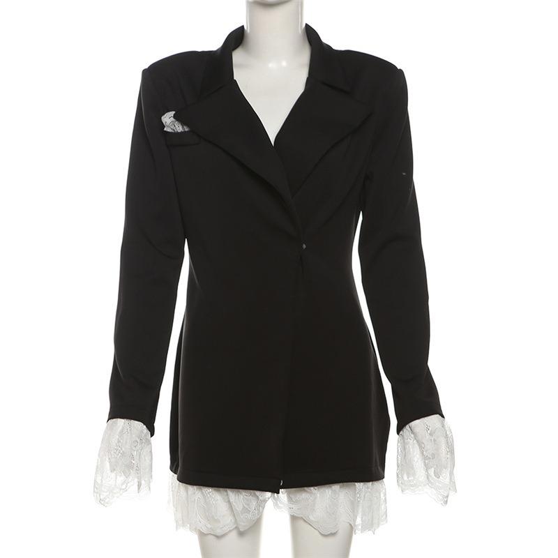 Autumn Women's Temperament Sexy Lace Patchwork Suit Collar Long-sleeved Dress