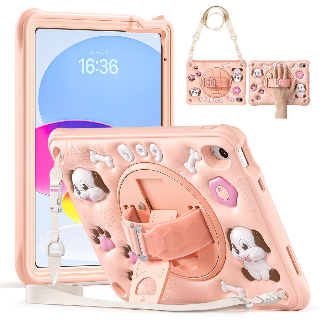 For iPad (2025)/10.9 (2022) Case with Shoulder Strap Kickstand Cute Dog PC+Silicone+TPU Tablet Cover
