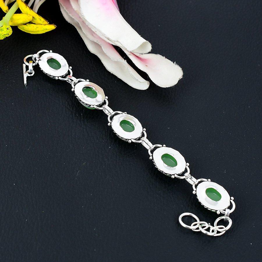 Green Chalcedony Gemstone Handmade 925 Sterling Silver Bracelet 7-8" KG-209