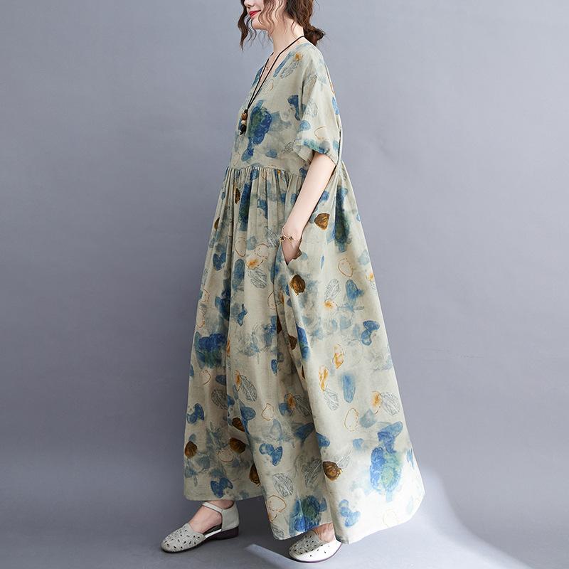 Хлопок лен плюс размер винтажная одежда женщины повседневное свободное длинное летнее платье