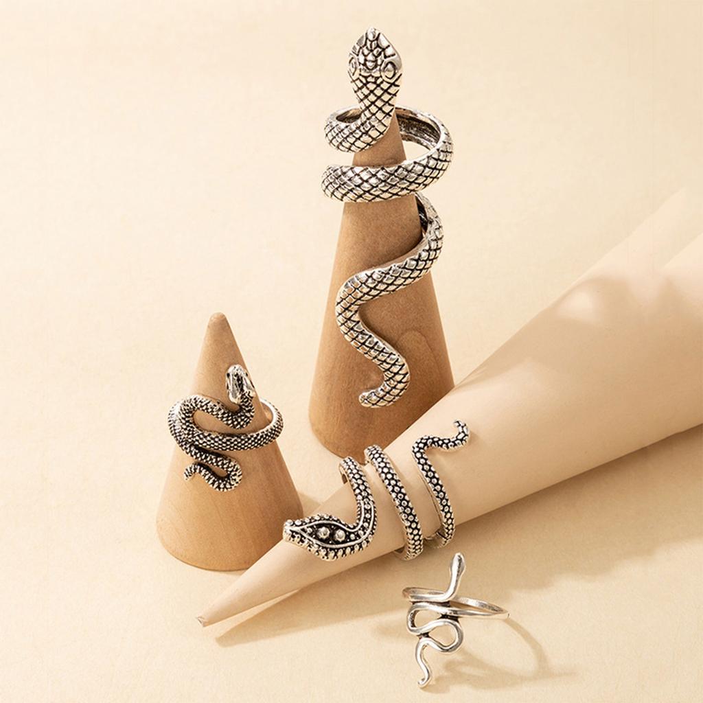 Snake Print Ring Punk Wind Snake Animal Retro Exaggerated Four-Piece Ring