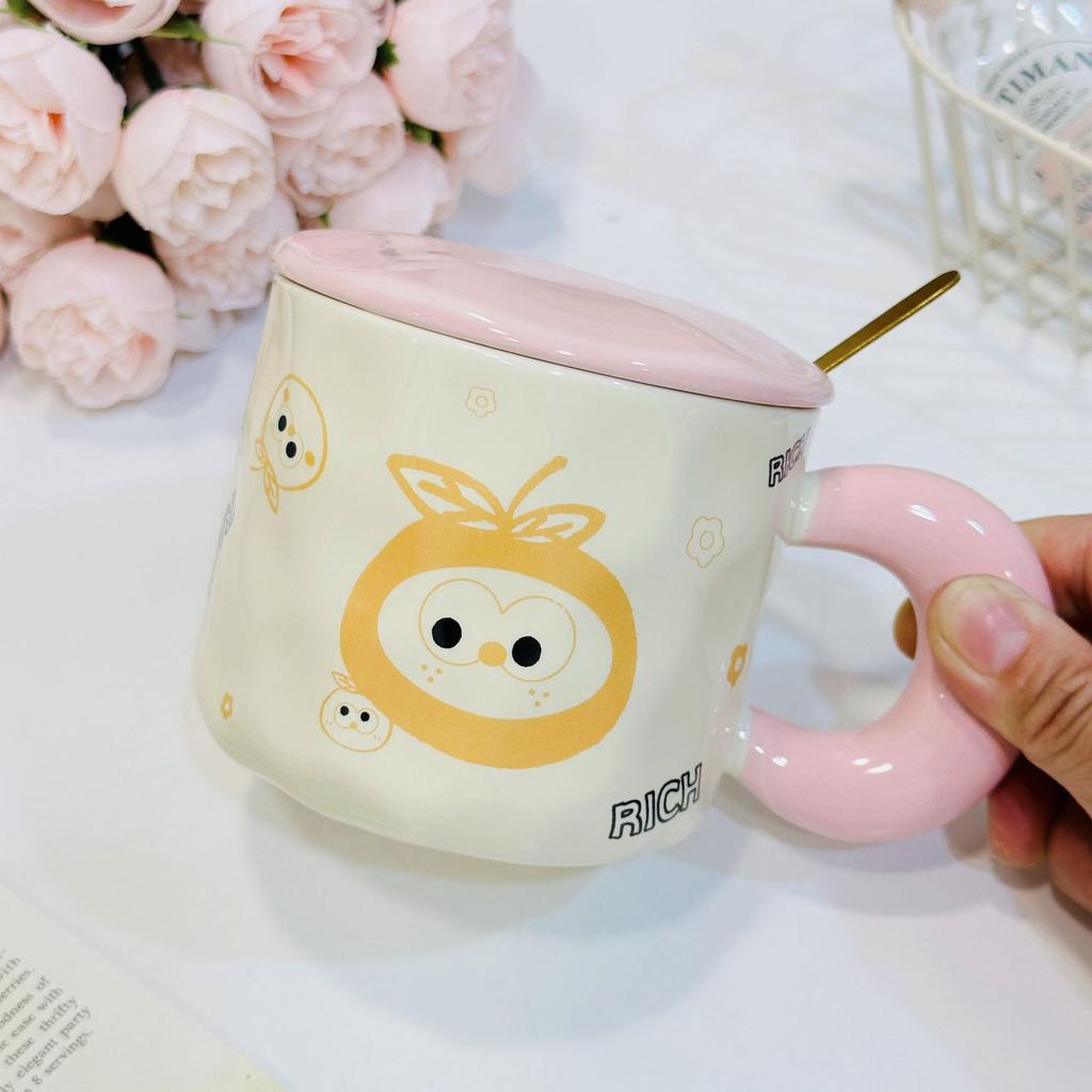 Открывающийся небольшой подарочный набор с крышкой в виде мультяшного кота, милая чашка для воды, набор для дома, керамическая чашка, высокая стоимость, маленькая оранжевая чашка