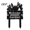Durable Outdoor Signage Welcome Decorative Yard Sign, Wildflowers/Vegetables Silhouette Black Garden Stake, Weather Resistant Patio Decoration Acrylic