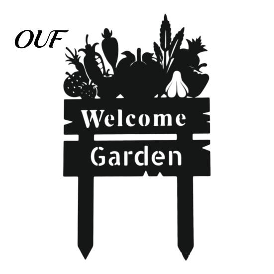 Durable Outdoor Signage Welcome Decorative Yard Sign, Wildflowers/Vegetables Silhouette Black Garden Stake, Weather Resistant Patio Decoration Acrylic
